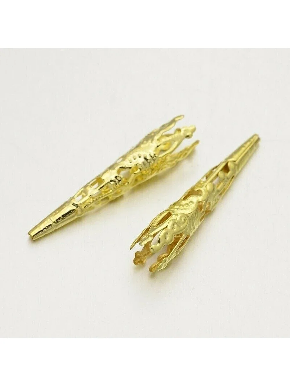 Lacy Filigree 14K Gold Plated Long Tapered Gothic Victorian Bead Caps 10 pcs